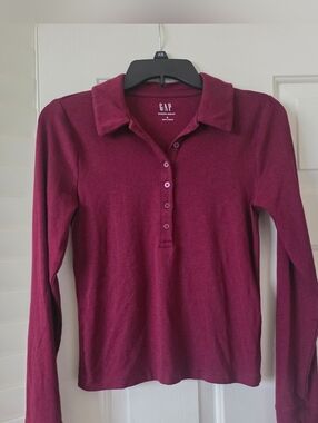 GAP Long Sleeve Polo Shirt Burgundy S
